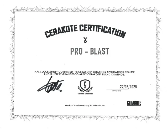 Certificat Cerakote Coatings Applications Course - Vaearii Mairau