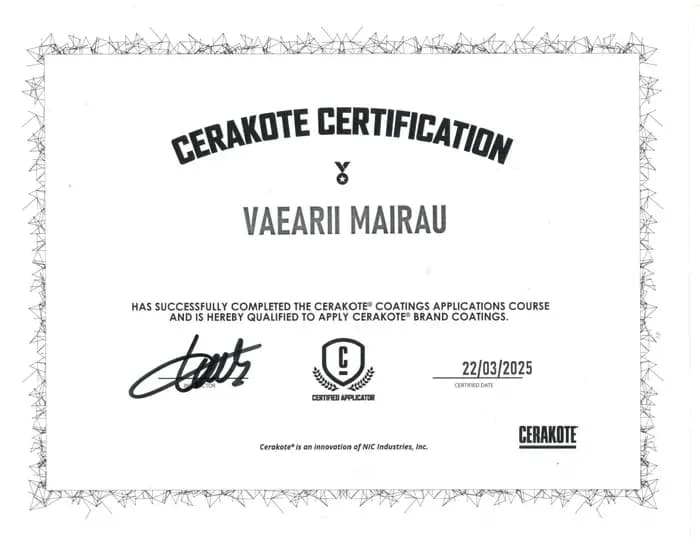 Certificat Columbia Coatings - Applicateur certifié thermolaquage